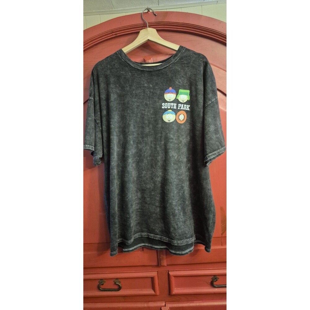 Southpark 2X Black Acid Wash T Shirt Tee Top Cartman Kenny Stan TV Cartoon EUC